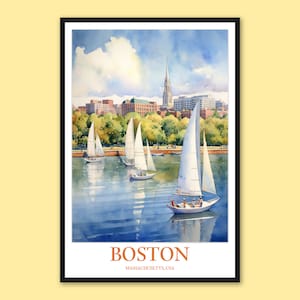 Boston Travel Print: Watercolor Sailboats, Massachusetts Wall Art