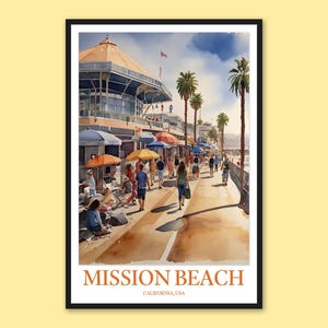 Mission Beach Travel Poster: California Coastal Wall Art