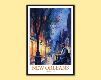 Póster de viaje de Nueva Orleans: Impresión artística de jazz, decoración de pared de Luisiana