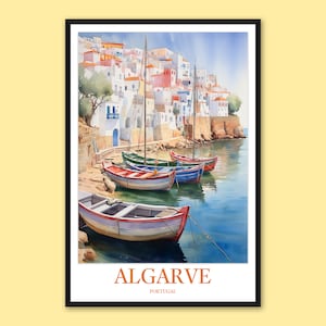 Algarve Poster Algarve Wall Art Algarve Print Algarve Artwork Fishing Village Wall Decor Algarve Travel Wall Art Portugal Art Gift Lover