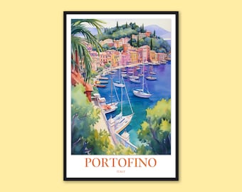 Reisposter Portofino, Italië: muurkunstafdruk kust