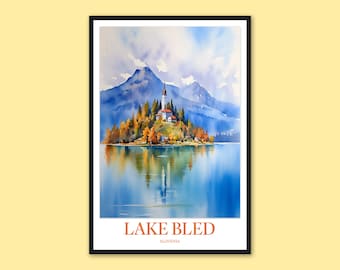 Print Lake Bled: reisposter Slovenië, muurkunst