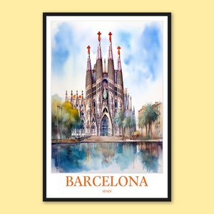 Barcelona Travel Print: Basilica Watercolor Wall Art