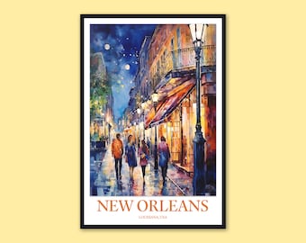 Lámina artística del Barrio Francés de Nueva Orleans: póster de viaje a Luisiana