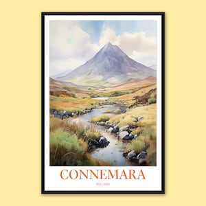 Connemara Ireland Travel Poster: Twelve Bens Mountain Art