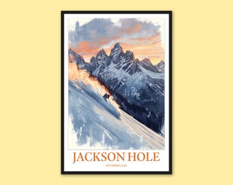 Impresión de Jackson Hole: Arte mural de montaña con aventura de esquí