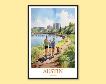 Póster de viaje de Austin, Texas: Impresión artística del horizonte
