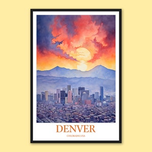 Denver Skyline Sunset Art Print: Colorado Travel Poster