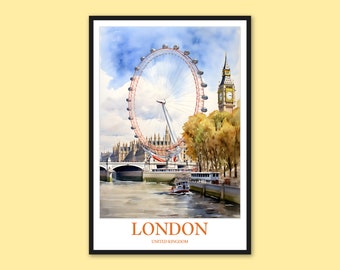 Plakat podróżniczy do Londynu: London Eye i Big Ben – wydruk artystyczny