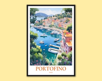 Reisposter Portofino, Italië: muurkunst kust