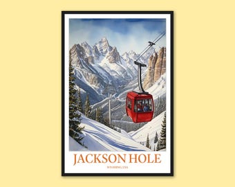 Póster del telesilla de Jackson Hole: Impresión artística de viaje por Wyoming