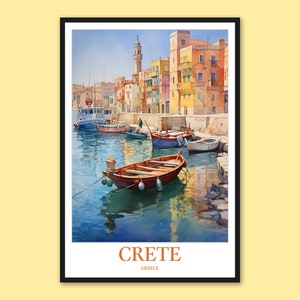 Crete Harbor Print: Mediterranean Travel Poster, Greece Wall Art
