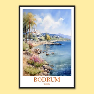 Bodrum Turkey Travel Poster: Seaside Beach Art Print
