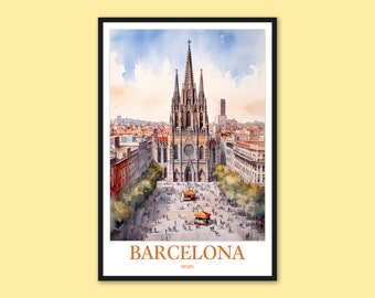 Print kathedraal van Barcelona: reiskunst aan de muur Spanje
