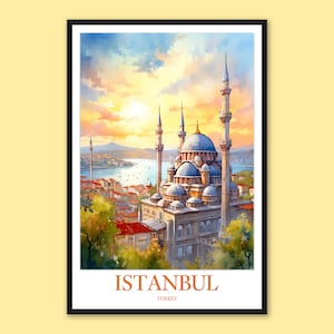 Istanbul Travel Poster: Mosque Art Print, Turkey Wall Decor