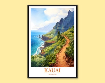 Kauai Na Pali Coast Print: Kalalau Trail, Hawaii Travel Poster
