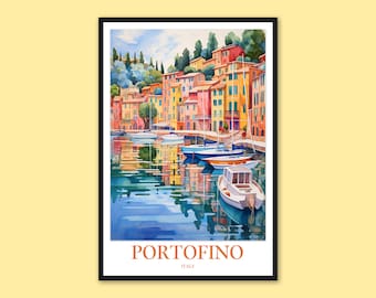 Reisafdruk Portofino, Italië: kleurrijke kustkunst