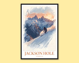 Arte mural de Jackson Hole: Póster de montaña de aventura de esquí