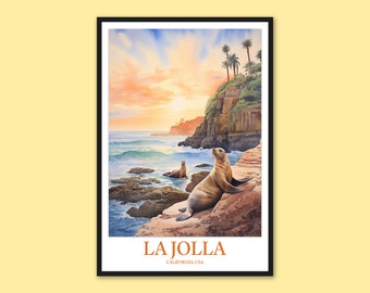 La Jolla Cove Seal Print: San Diego Travel Poster
