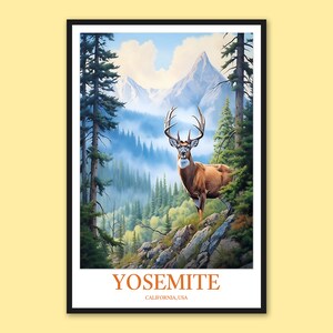 Yosemite National Park Print: Deer Travel Poster, California Wall Art