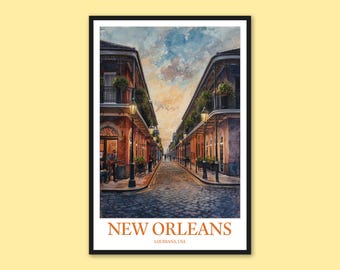 Póster de viaje de Nueva Orleans, arte mural del Barrio Francés, impresión de arte de jazz, decoración de pared de Bourbon Street