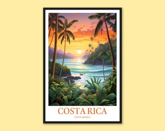 Poster di viaggio in Costa Rica: stampa del tramonto a Manuel Antonio