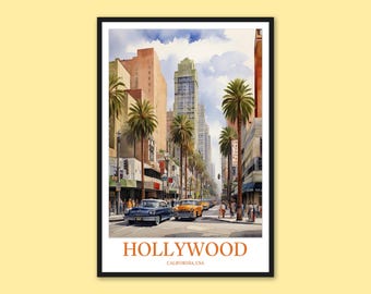Hollywood-reisposter: Californië muurkunstafdruk
