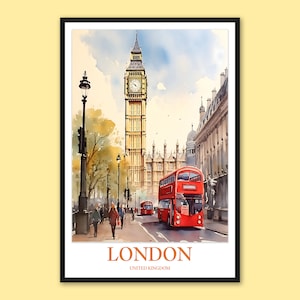 Poster di viaggio di Londra: Big Ben e arte murale dell&#39;autobus rosso