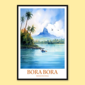 Bora Bora Cartel Bora Bora Bungalow Impresión Arte Polinesia Francesa Cartel Bora Bora Decoración Bora Bora Isla Bora Bora Pared Arte Viaje Regalo Amante