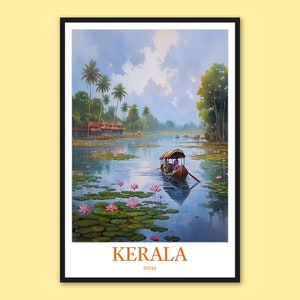 Kerala Poster Kerala Print Kerala Wall Art Kerala Backwater Decor Kerala Travel Wall Art India Art Kerala Canal Houseboat Gift Lover