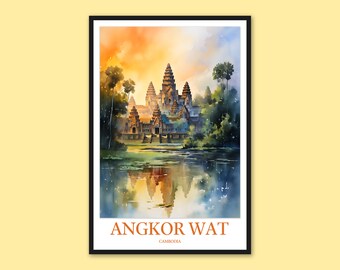 Akvarelltryck av Angkor Wat: Reseposter för Kambodja