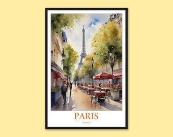 Paris Eiffel Tower Watercolor Print: France Travel Poster