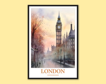 Póster de viaje de Londres: Big Ben, arte mural de Inglaterra