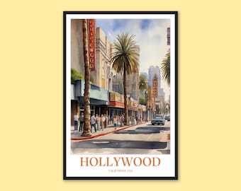 Hollywood-reisposter: Californië muurkunstafdruk