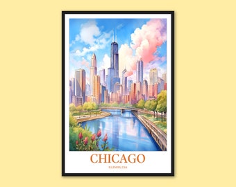 Chicago Travel Print: Watercolor Cityscape Wall Art