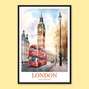 Poster di viaggio di Londra: Big Ben e arte murale dell&#39;autobus rosso