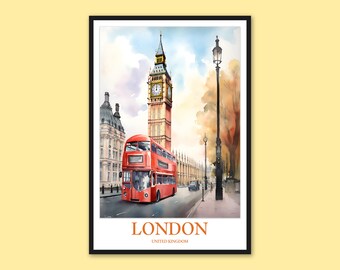 London Reseposter: Big Ben och röd buss väggkonst