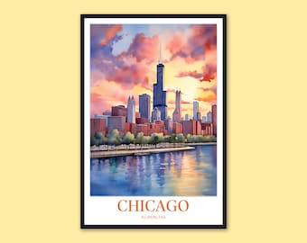 Chicago Skyline Art Print: Illinois Travel Poster