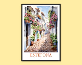 Decoración de pared de Estepona Póster de Estepona Impresión de Estepona Arte de pared de Estepona Arte de pared de viaje Calle adoquinada estrecha Casa andaluza Regalo de España Amante