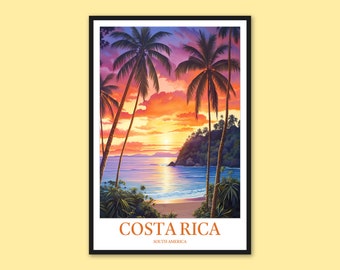 Poster di viaggio in Costa Rica: stampa del tramonto a Manuel Antonio