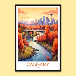 Calgary Travel Poster: Bow River, Peace Bridge Canada Wall Art