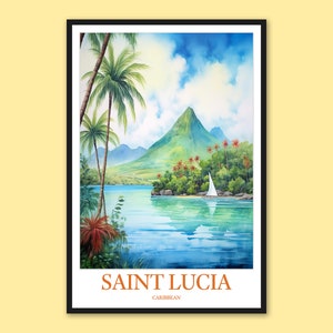 セントルシア旅行ポスター：カリブ海の水彩画ウォールアート