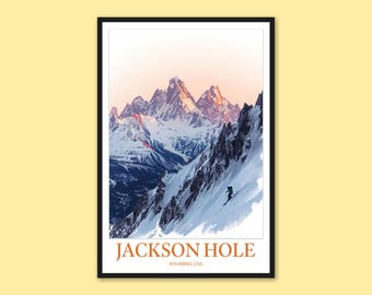 Impresión de viaje de Jackson Hole: Decoración para esquiar en las montañas Teton