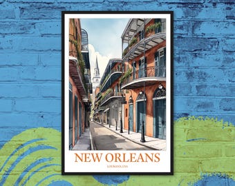 Impresión del Barrio Francés: Póster de viaje de Nueva Orleans