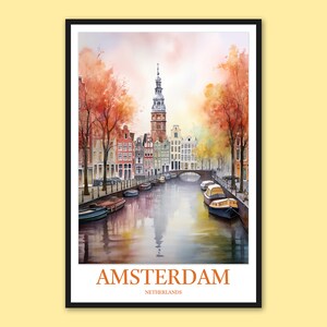 Amsterdam Canal Print: Netherlands Travel Poster, Wall Art