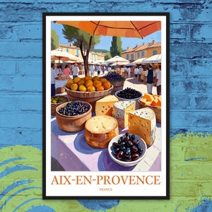 Aix-en-Provence Print Aix-en-Provence Travel Wall Art Aix en Provence Poster Provençal Market Poster Provence Farmers Market Cote d'Azur