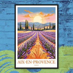 Aix-en-Provence Lavendelfeld Kunstdruck: Französische Riviera Reiseposter