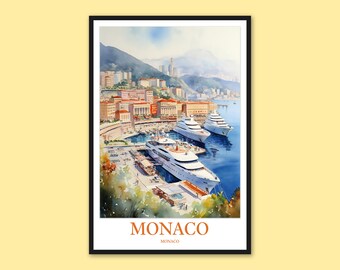 Monaco Travel Poster: Monte Carlo Yacht Art Print