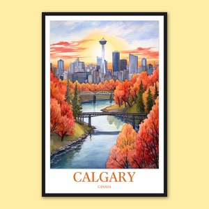 Calgary Travel Poster: Bow River, Calgary Tower, Canada Wall Art