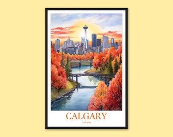 Calgary Travel Poster: Bow River, Calgary Tower, Canada Wall Art